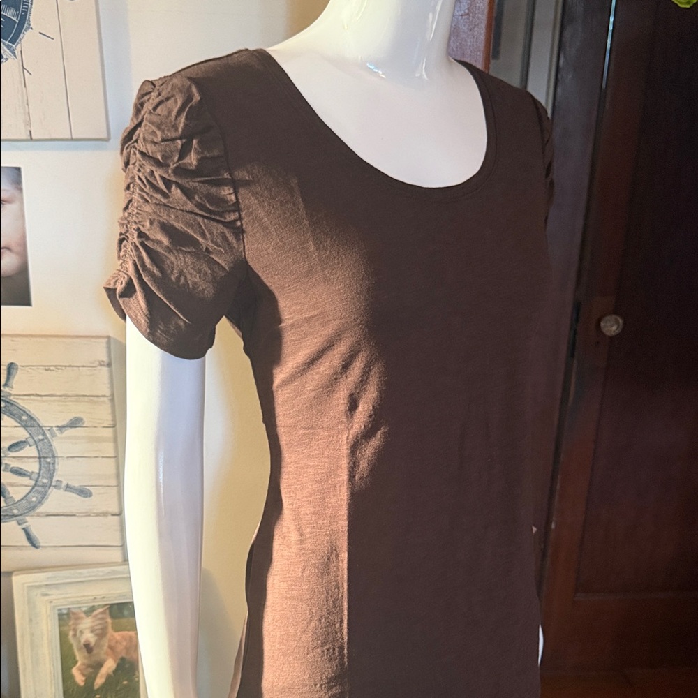 NWT Style&Co size small cotton Brown Ruched Sleeve Women's Top